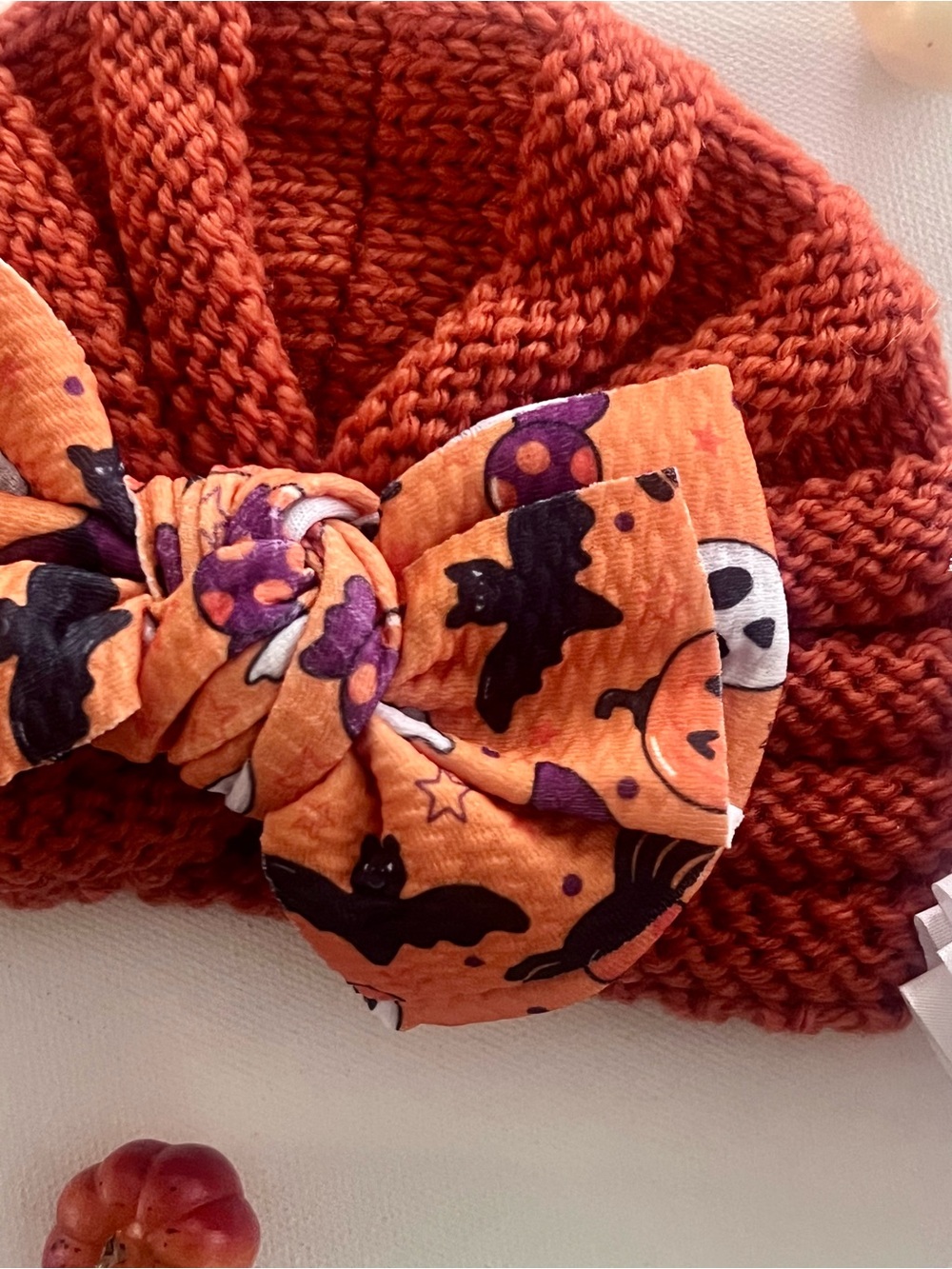 Handmade Halloween Baby Toddler Knit Turban Beanie Bow Hat - Picture 9 of 12